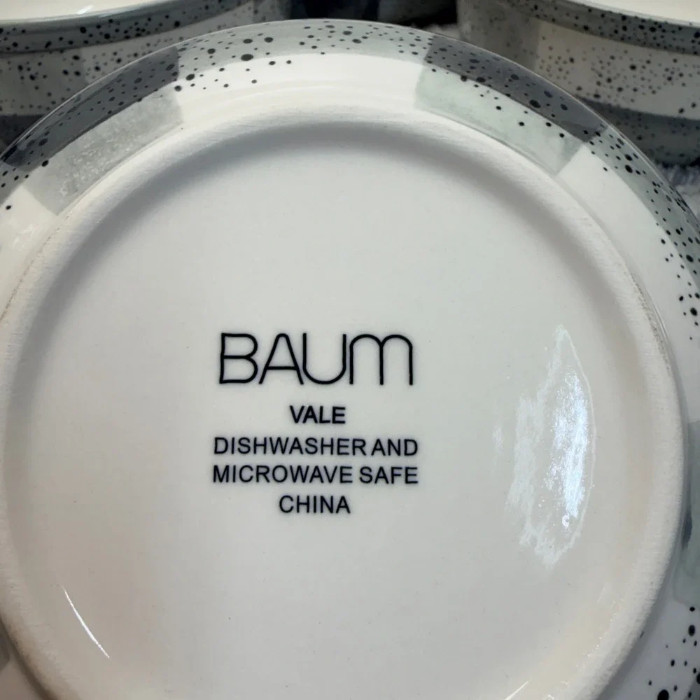 Baum Vale Grey White Buffalo Plaid Speckled China Cereal Bowls Set of 4